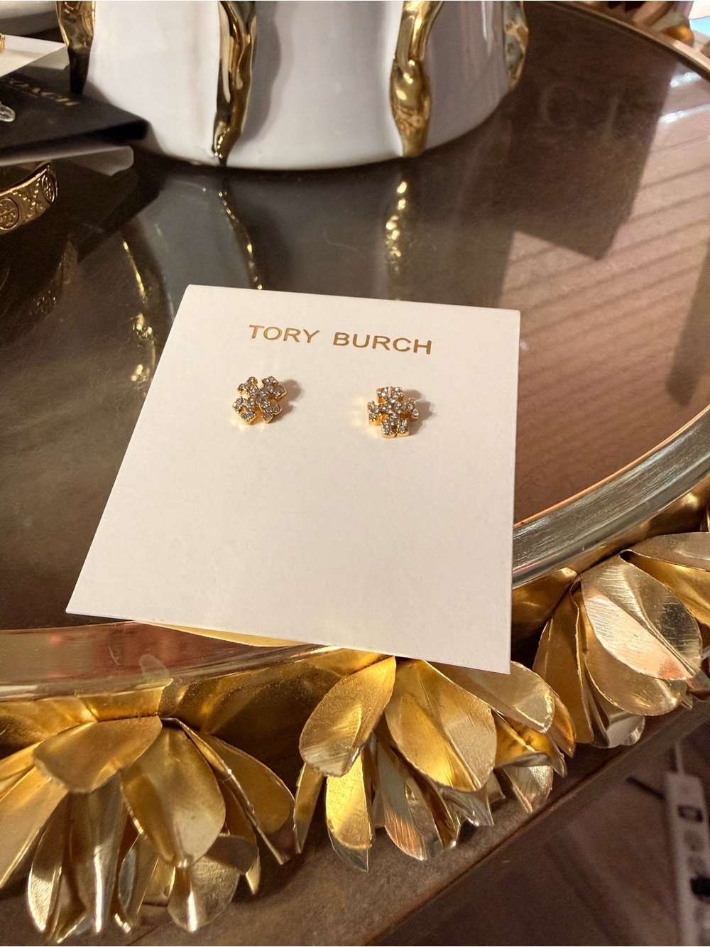 Tory Burch Gold Crystal Cluster Stud Earrings